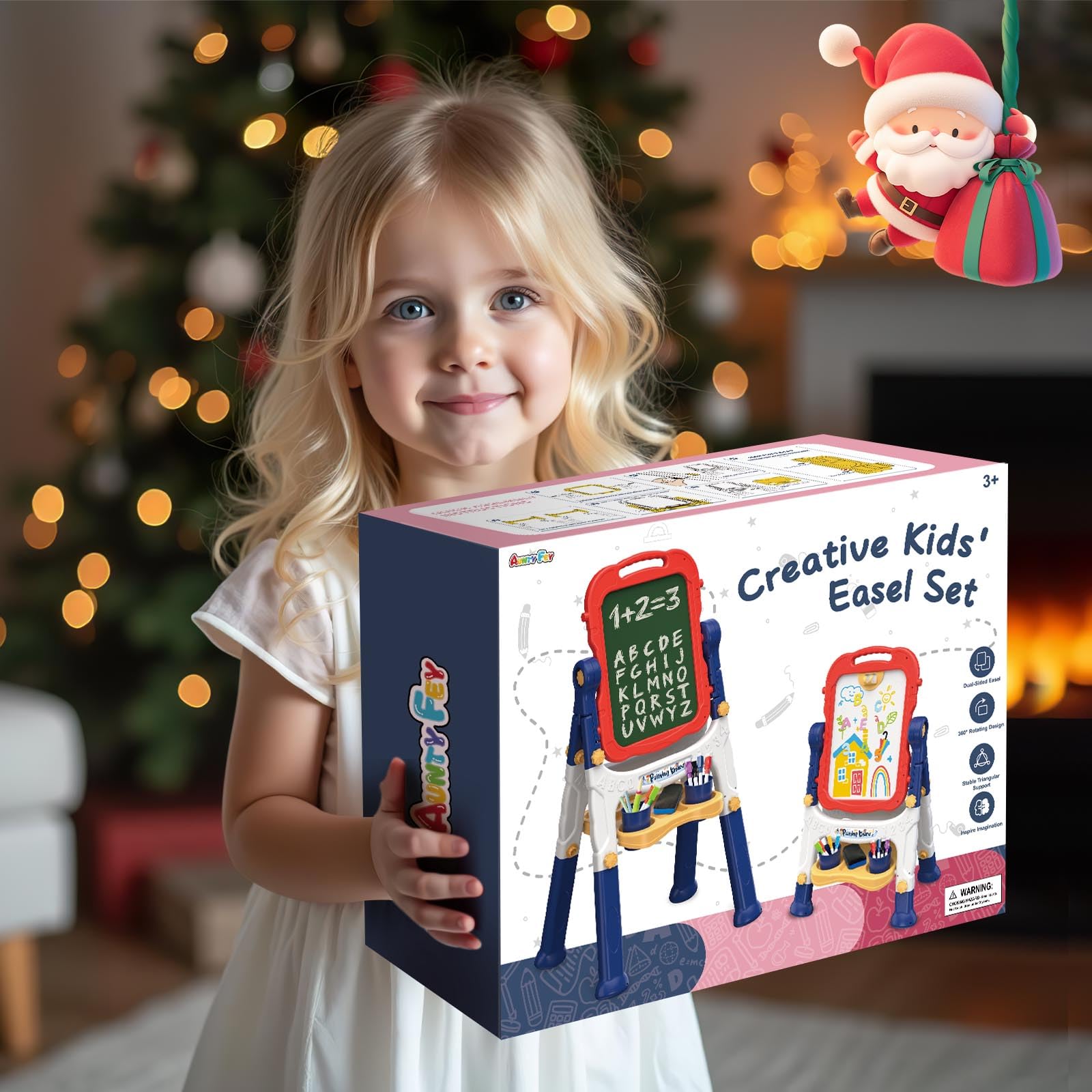 Caballete para niños, caballete para niños, pizarra de tiza de doble cara para niños, pizarra blanca, caballete de arte para niños, caballete de arte de 4 a 8 años, regalo de Navidad, rojo y 6