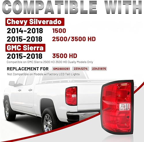 Miniatura 2 de HECASA Luz trasera compatible con Chevy Silverado 2014-2018 1500 2500 3500 HD GMC Sierra 3500 HD modelos duales de repuesto para lámpara trasera