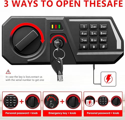 Miniatura 4 de 3.4 Cub Large Safes for Home Use, Digital Security Home Safe Box Fireproof Waterproof with Digital Keypad, Alarm System and Removable Shelf,