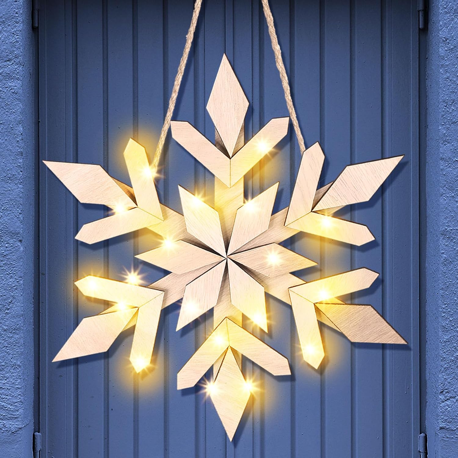 Glooglitter Christmas Wooden Snowflake Door Sign with LED Lights, Cute