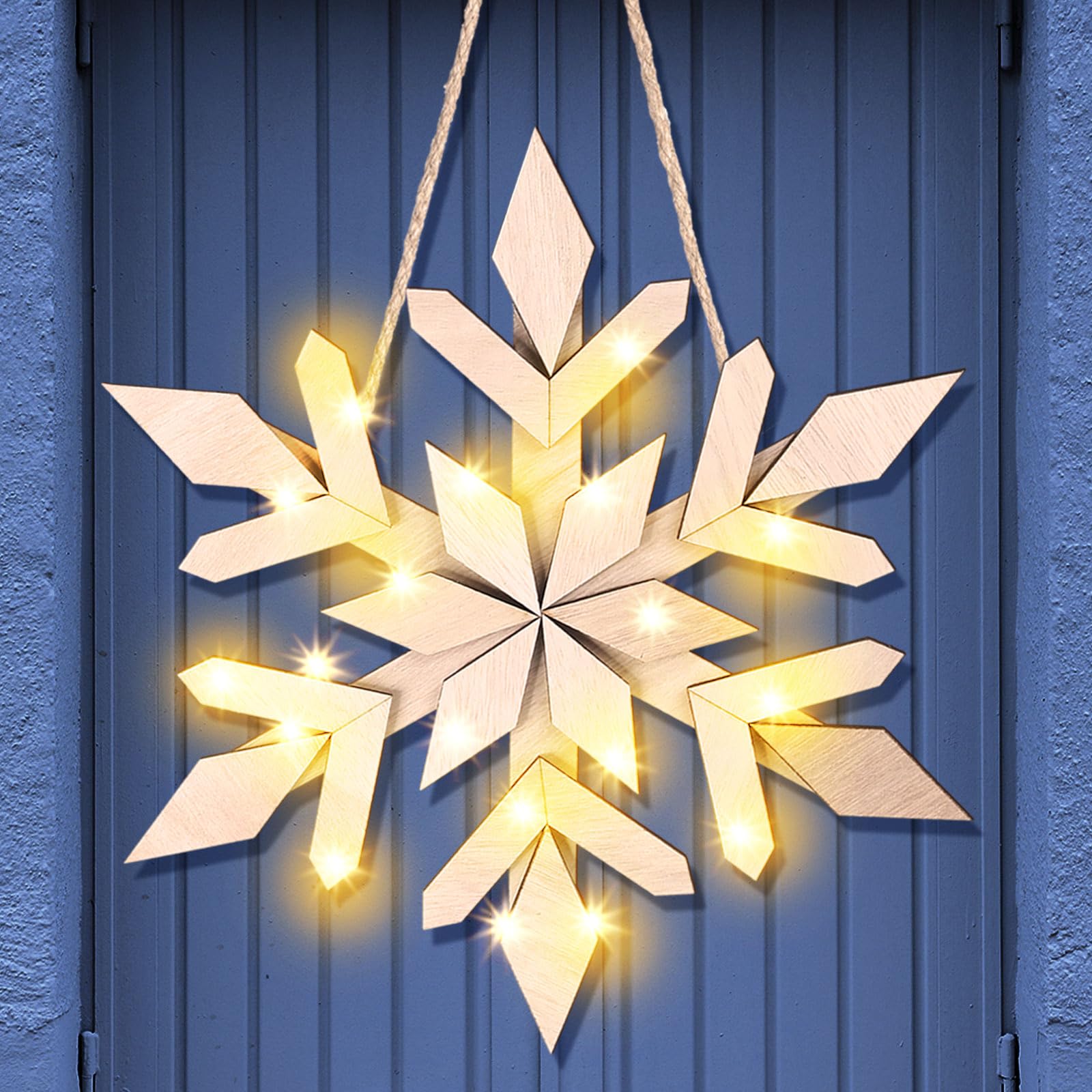 Panneau de porte en bois flocon de neige lumineux LED Noël