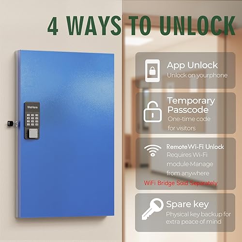Miniatura 4 de WeHere Caja de bloqueo de 96 llaves de montaje en pared, armario grande para llaves inteligentes, OTPaplicacióndesbloqueo de código fijo, acceso OTP