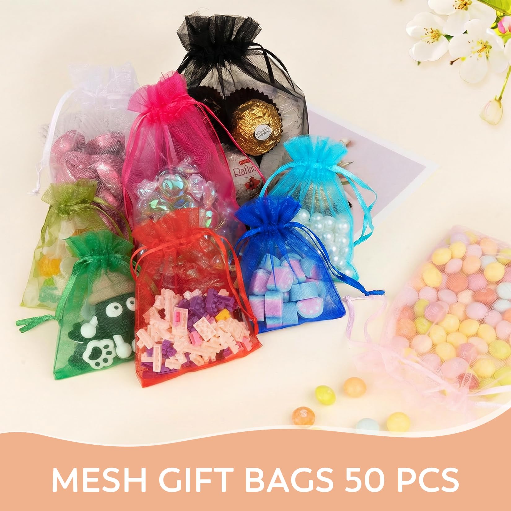 Crweety 50 sztuk niebieskich torebek z organzy jezioro 10 x 15 cm, małe siatkowe woreczki prezentowe ze sznurkiem, elegancka pusta torba zapachowa na biżuterię, ślub, przyjęcie urodzinowe i cukierki