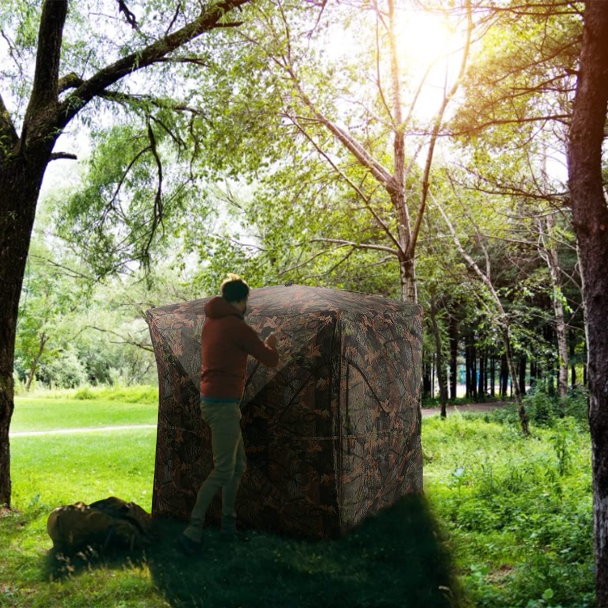 GYMAX Tenda da Caccia Portatile per 3 Persone, con Visione a 360°, Finestra, Picchetti per Il Terreno, Lacci, per Campeggio a Caccia di Cervi e Tacchini