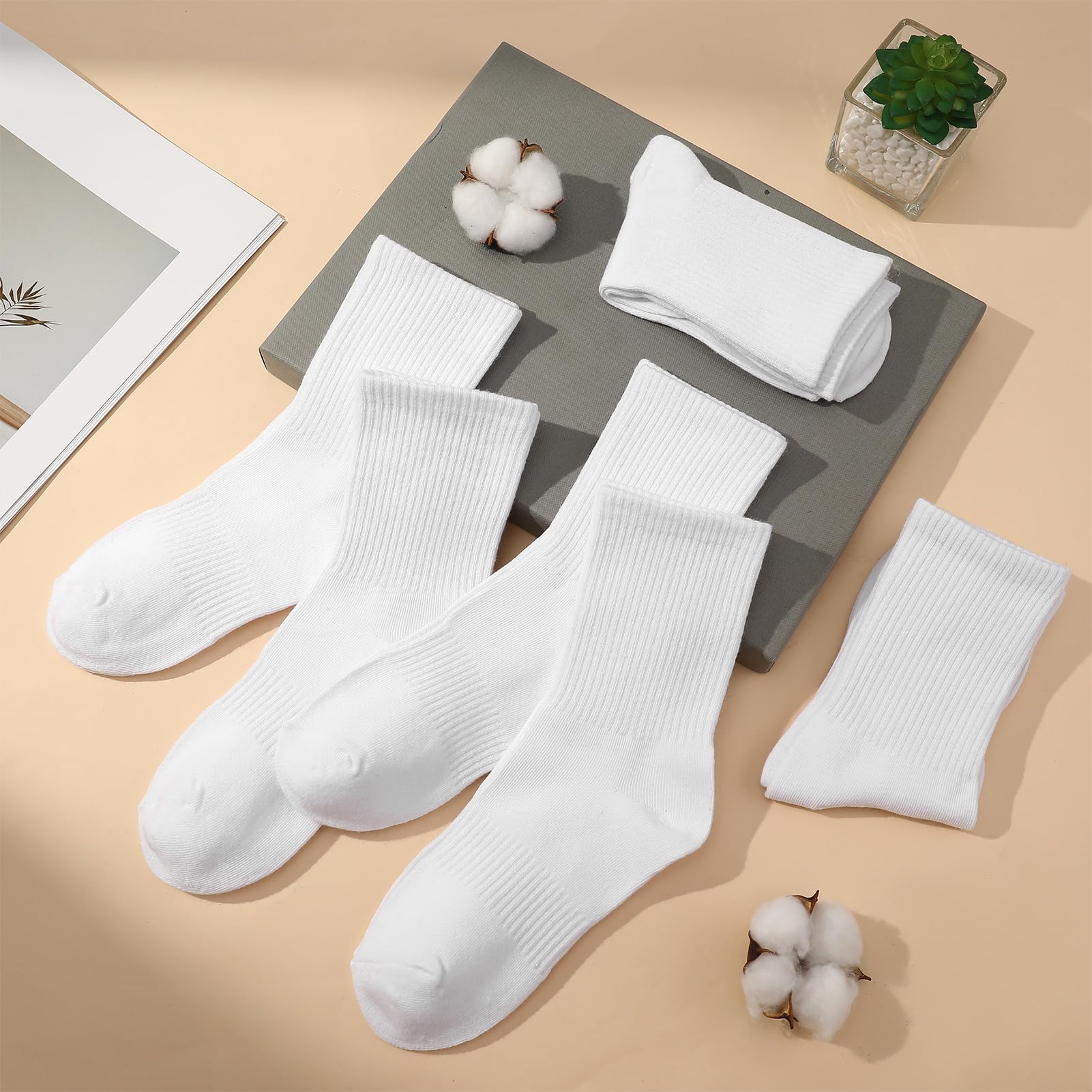 6 Paar Tennissocken Damen Weiße Sportsocken Damen Crew Socks Atmungsaktive Baumwollsocken Lange Socken EU 36-40/38-43