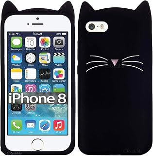 Delight Seller® Ear Kitty Case Cover Compatible with iPhone 8 -[3D Cartoon Series] Mustache Meow Soft Silicone Cute Cartoo...