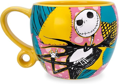 Miniatura 1 de Nightmare Before Christmas - Taza de cerámica con mango esculpido de Disney The Jack and Sally Patchwork de 16 onzas