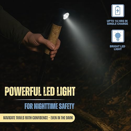 Miniatura 4 de Bastón táctico plegable con luz LED, carga USB, agarre de corcho y herramientas de supervivencia, bastón de trekking de aluminio para aeronaves para