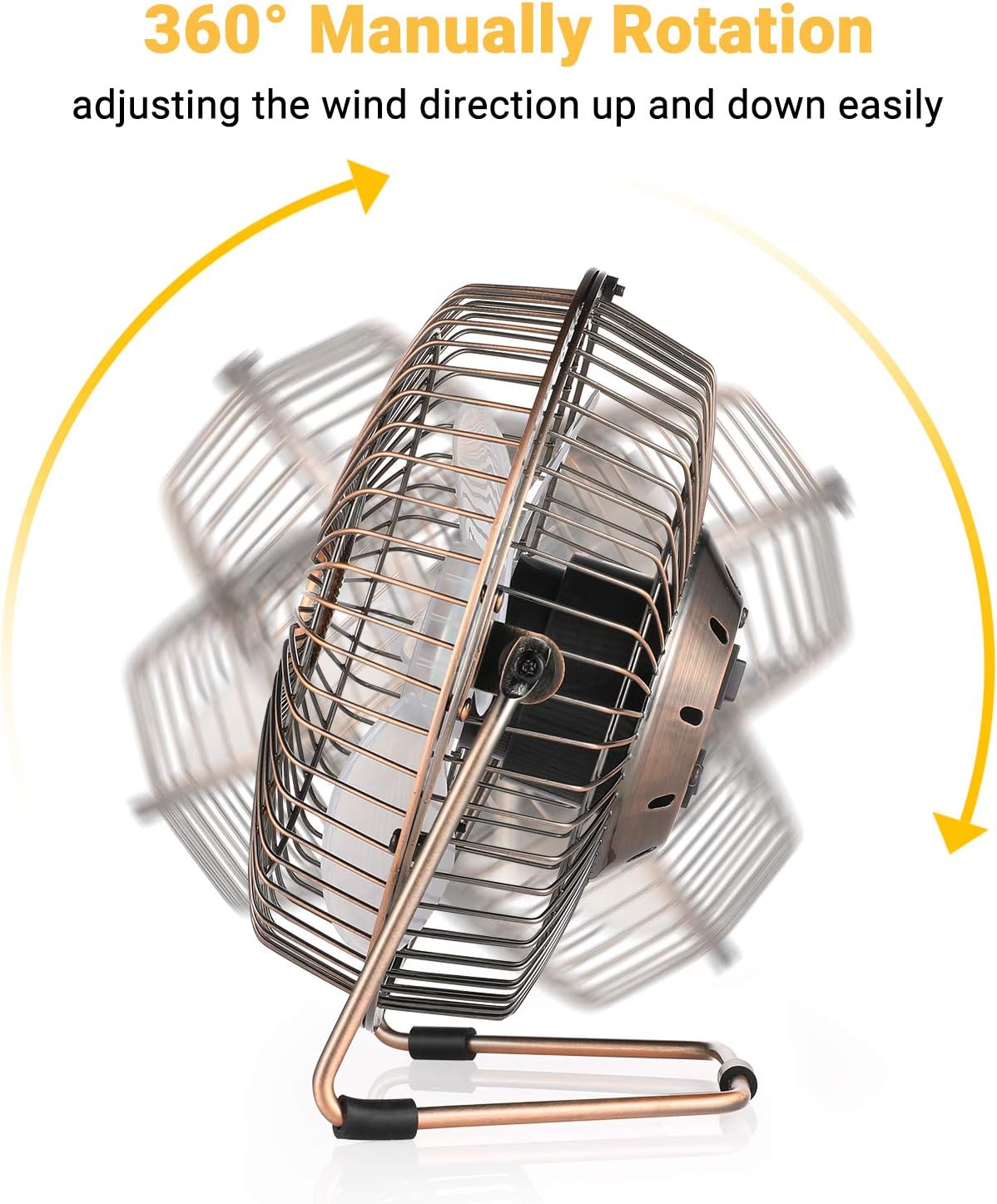 EasyAcc 6 Inch USB Desk Fan, 360°Rotation Small and Quiet,Powerful Portable Strong Airflow,Mini Metal Personal Cooling Fan with 2 Speed for Home Office,Bronze(USB POWERED ONLY)