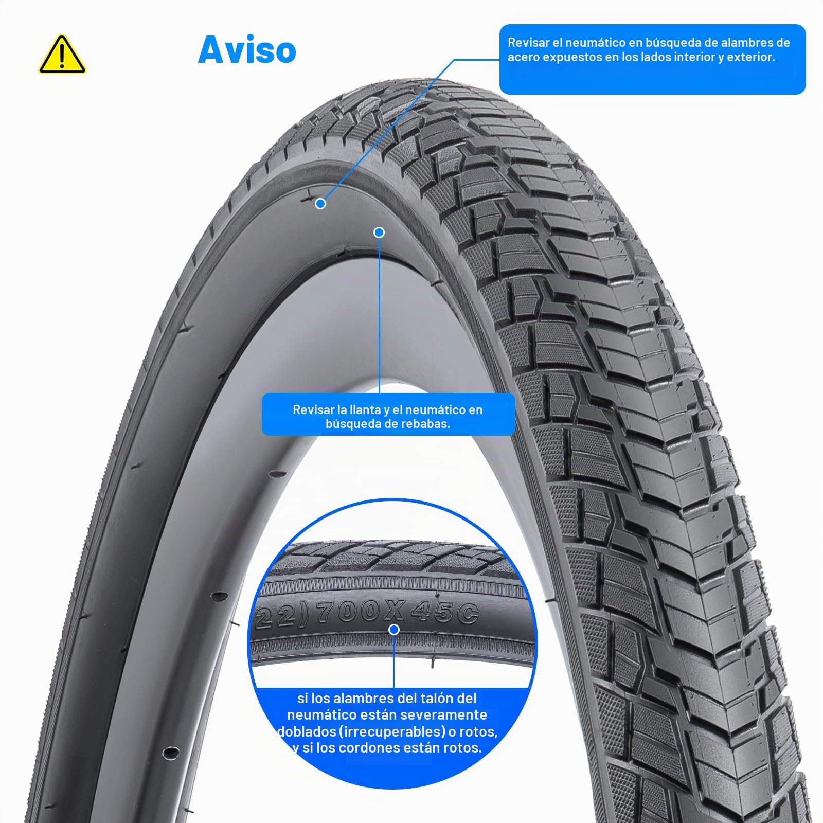 2-PCS 700C Neumáticos de Bicicleta 700x45C 28x1.75 (47-622) and 700C Heavy Duty Tube with Compatible with 700x43C 700x45C 28x1.75 700x46C Neumáticos de Bicicleta and Tubo Interior (Y-1130)
