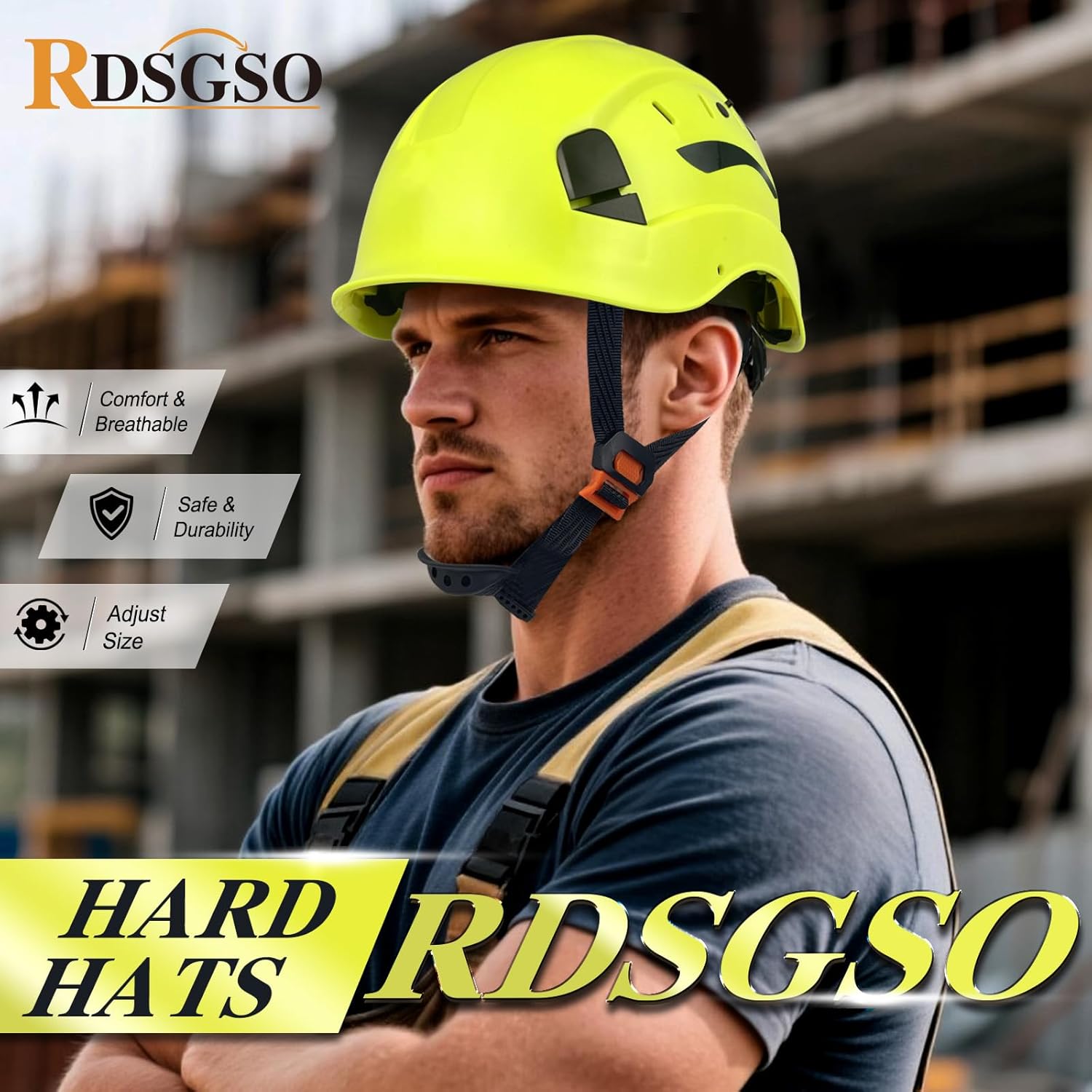 ANSI-Certified Industrial Safety Helmet RGS-6C with Adjustable Vents, 6-Point Suspension Hard Hats for Construction, Rescue, Outdoor Work