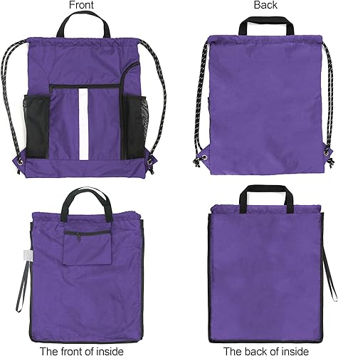 Miniatura 4 de Mochila con cordón BeeGreen, estilo deportivo, bolsa de gimnasio para mujeres y hombres, tamaño grande con dos bolsillos con cremallera y bolsillos