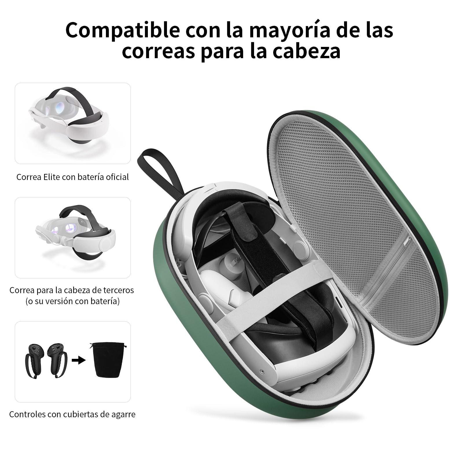 Funda de Transporte para Meta Quest 3S/Quest 3, Compatible con el Battery Elite Strap, Controladores y Otros Accesorios, Estuche rígido y protección Superior para Viajar, Verde