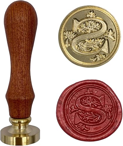 Sello de cera vintage retro clásico de madera con 26 letras A-Z del alfabeto, inicial, colores surtidos, sello de cera (letra S)