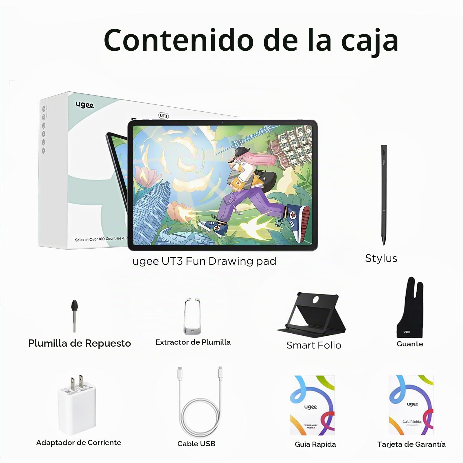 Ugee UT3 Trio Pad, Tablet Multifunción Independiente, sin Necesidad de Computadora, Pantalla Grande de 14,25 Pulgadas y Acabado NanoMatte, Incluye Lápiz U y Smart Folio