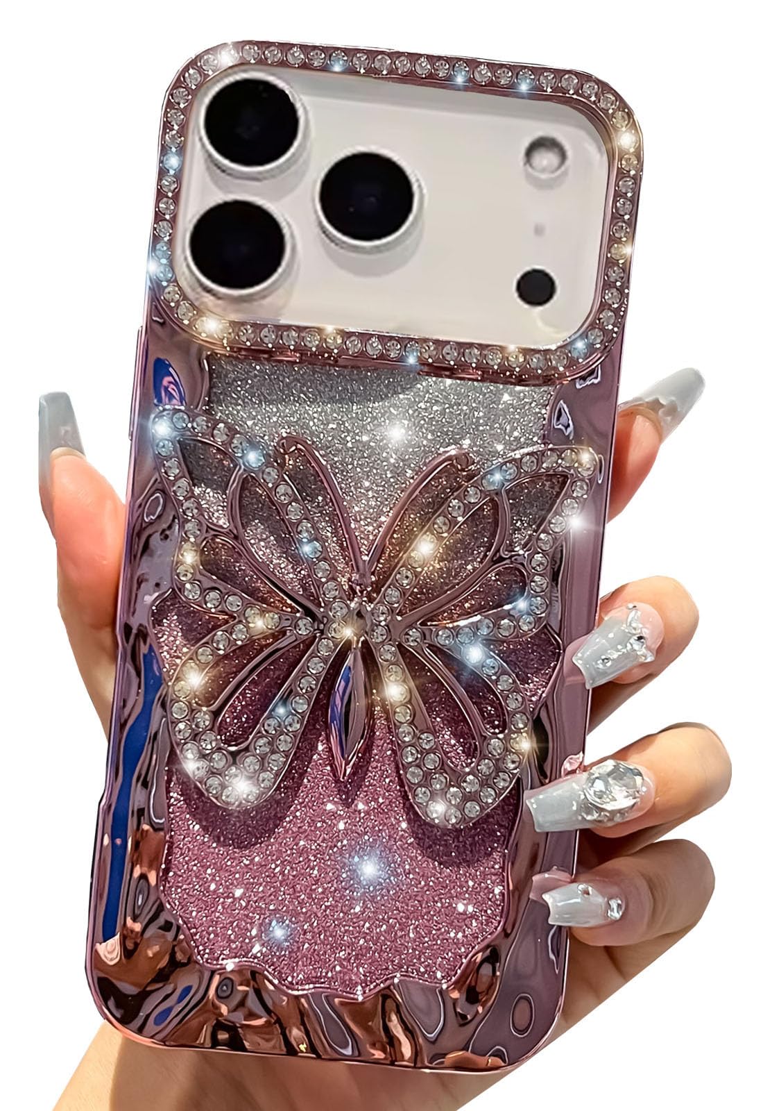 Coque iPhone 17 Pro anti surchauffe rose papillon strass - 7