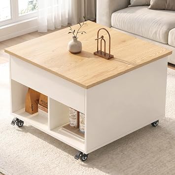 Lift Top Coffee Table with 4 Wheels, Rising Tabletop Desk Table with Hidden Storage Compartment for Living Room, Aparment Modern Center Tables