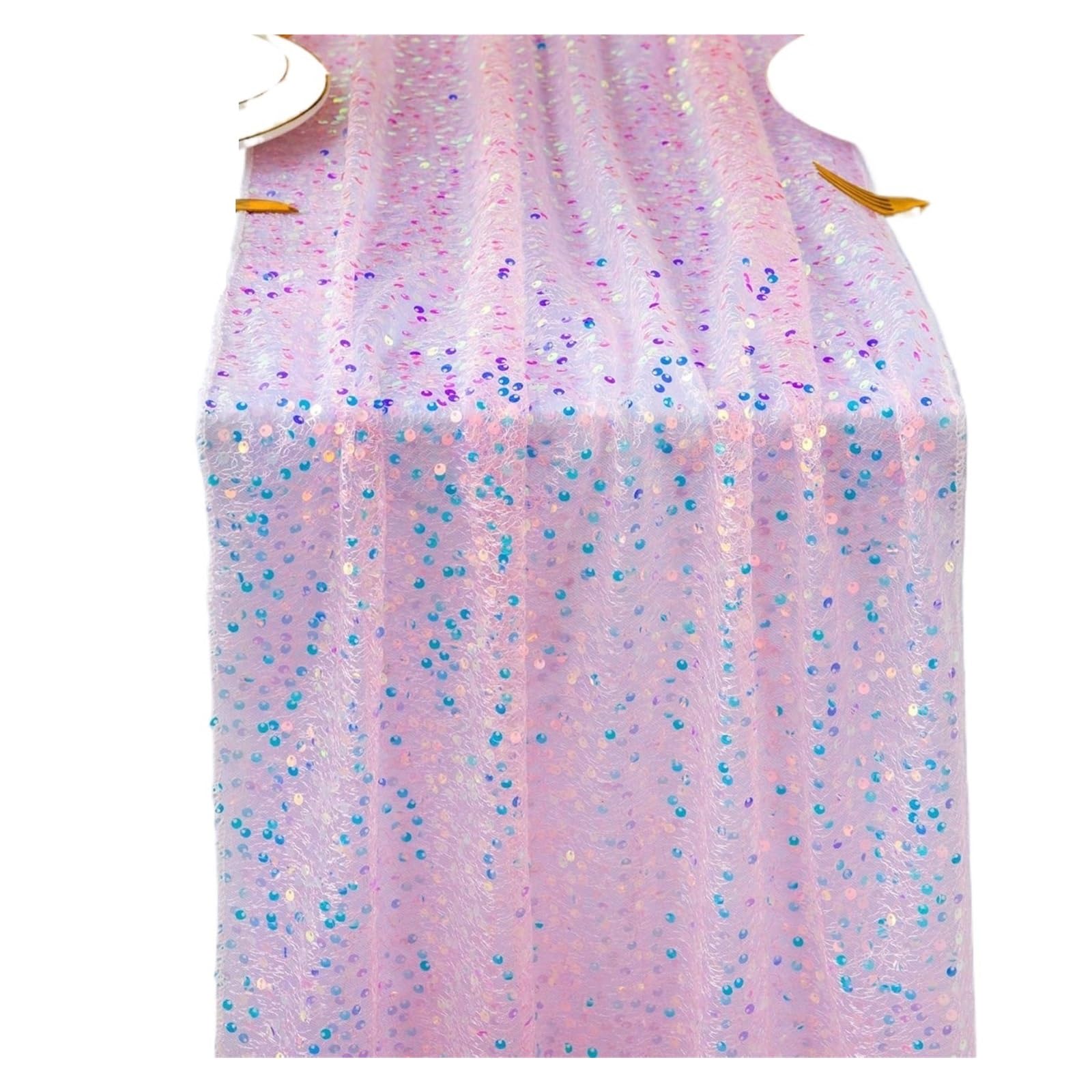Chiffon Table Runner Glitter Iridescent Sequin Table Runner,Wedding Dining Decoration for Bridal Party(Color 2,1pcs 60x360cm)