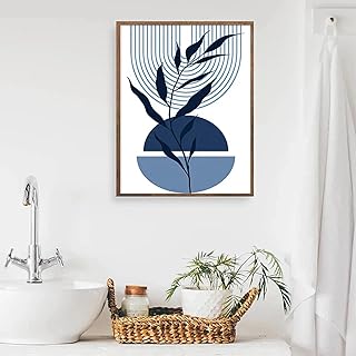 Pintura en lienzo con hojas bohemias azules, líneas simples, bloques de color, arte de pared moderno nórdico, decoración del hogar, dormitorio, lienzo de 60 x 80 cm, sin marco