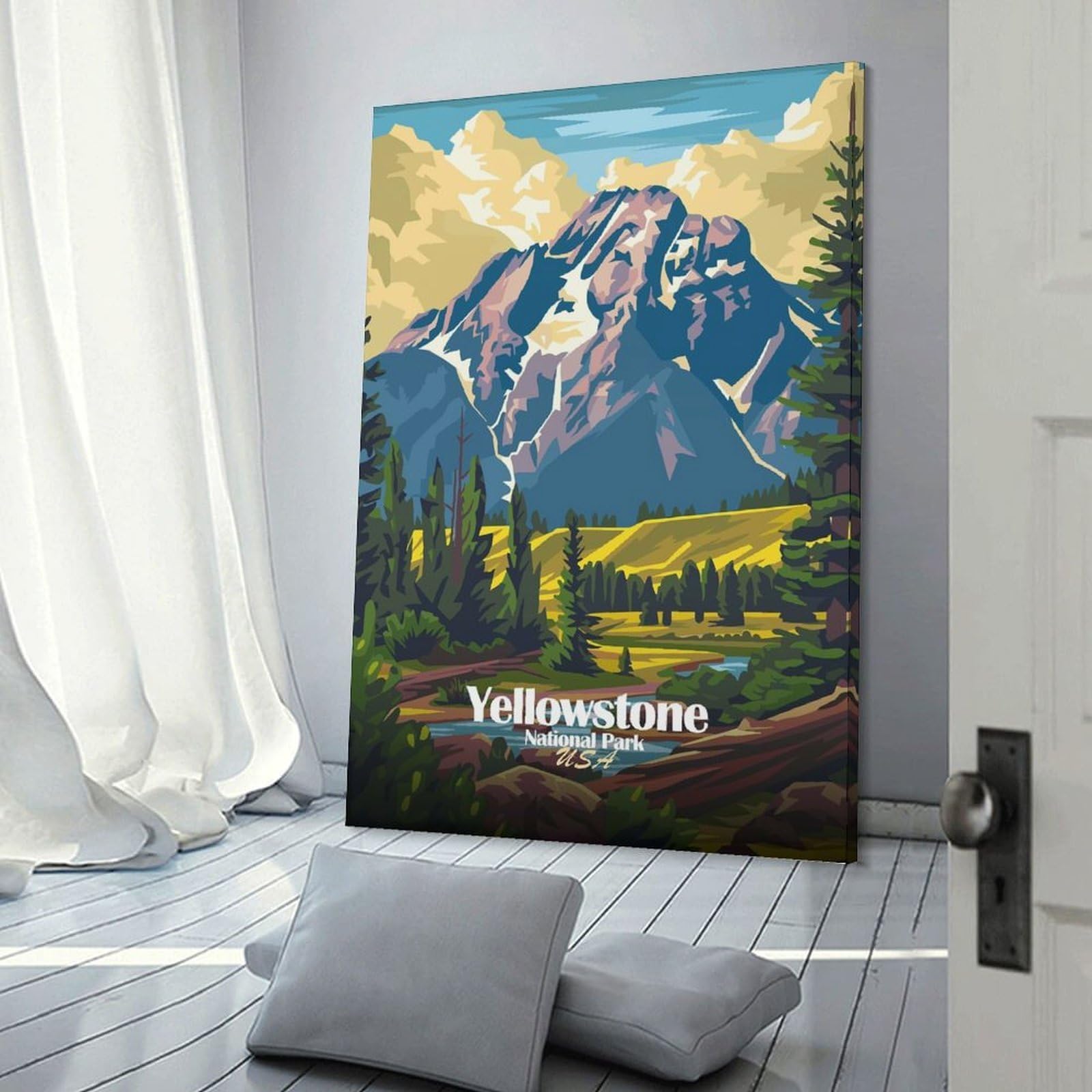 Junmoney Yellowstone National Park Illustration Room Decor Wall Art, 16x24inch(40x60cm), for Bedroom Walls, Guest Spaces Or Lounges, Stylish Decor for A Restful Room Update