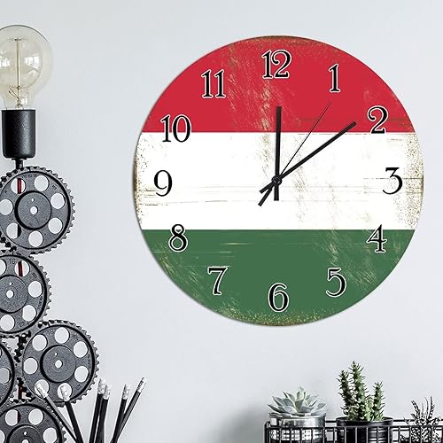 Miniatura 3 de Reloj de pared colgante de recuerdo de Hungría, reloj de pared con bandera de Hungría, reloj de pared de cuarzo de calidad, funciona con pilas,