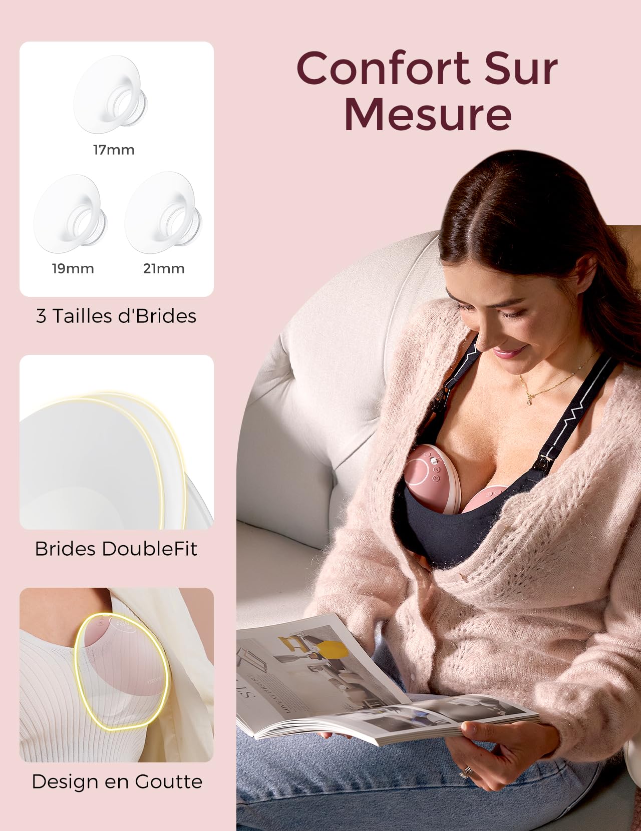 Momcozy Sachets de Congélation Lait Maternel 180mL - Lot de 120 &Momcozy Tire-Lait Electrique Main Libre Portable,M9 Amélioré, 24mm (2, Rouge)