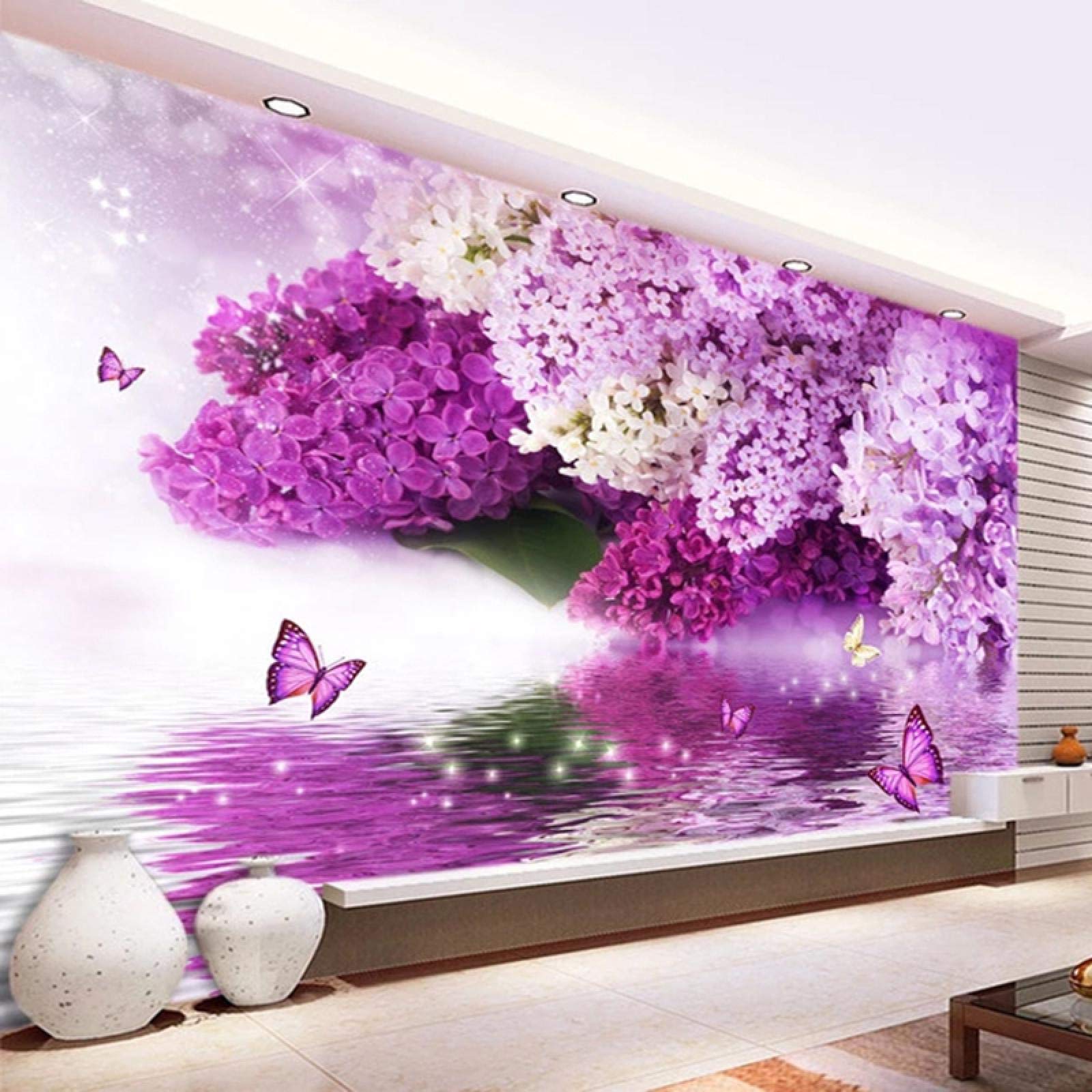 Wall Stickers & Murals Purple Flowers Butterfly Girl Art Wall Mural Waterproof Sticky for Living Room Bedroom Kitchen Peel and Stick Mural Sticker for Feature Wall Front Door Decor
