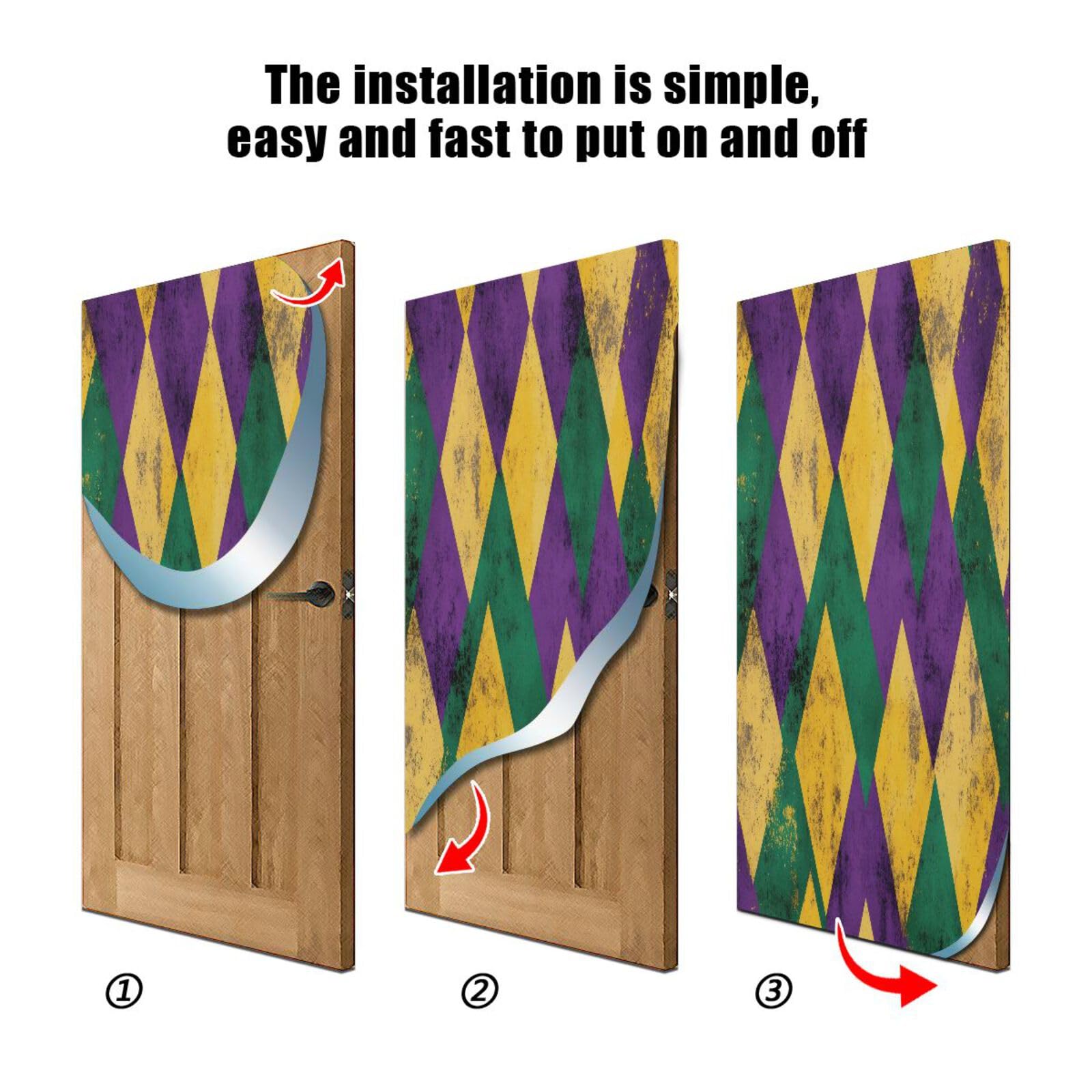 FLildon Mardi Gras Geometric Door Cover Decoration, Party Accessory Porch Decor for Festive Ornament Room Door Covers 35 x 79 Inch