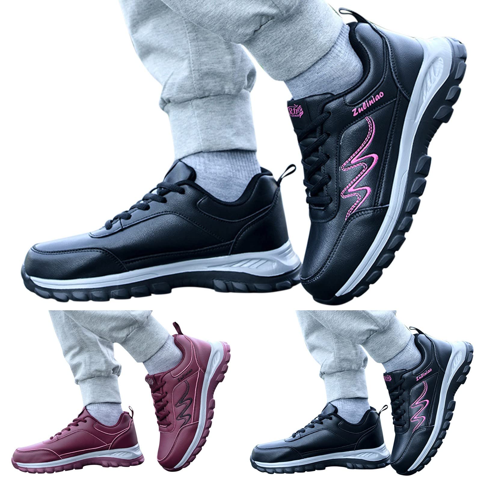 Scarpe Sportive da Donna Autunno Piatte Antiscivolo Impermeabili con Lacci Design Semplice con Struttura in Stile Casual (39)