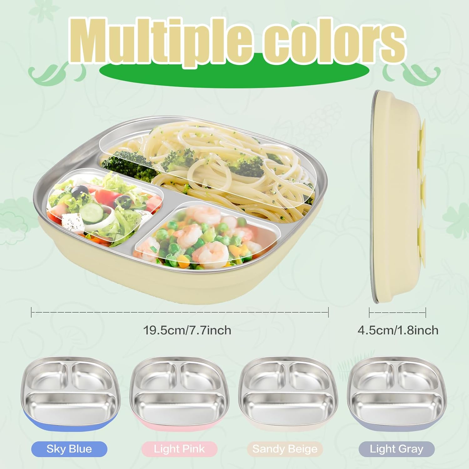 Stainless Steel Toddler Plates with Suction | Non-Slip Divided Baby Plates BPA Free & Non Toxic | Detachable Silicone Base| Dishwasher Safe | Unbreakable Kids Dinnerware 2-pack(yellow + grey)