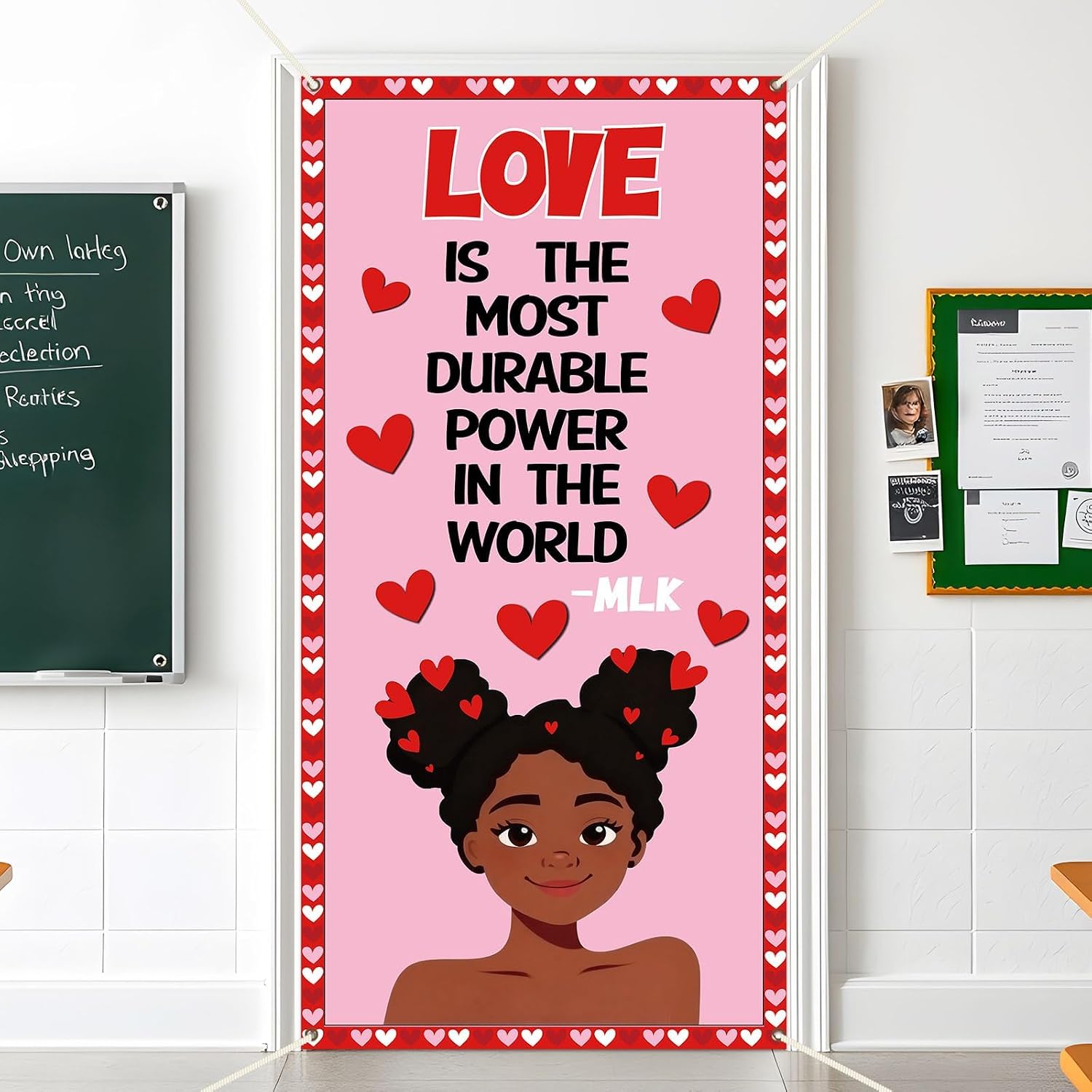 Valentines Door Cover Decoration Black History Month Hanging Porch Sign Most Durable Love Power Backdrop Banner Black History Month Door Banner for Valentines Day Classroom Holiday Party Wall Decor