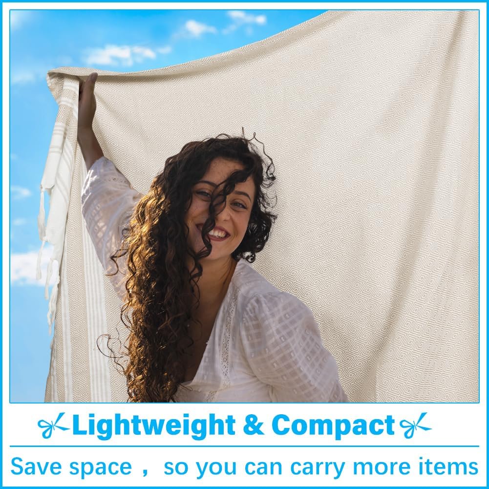 Condition photo showing As Is for vikumond oversized turkish beach towel blanket xxl cotton sandproof towels boho woven extra large big sand free giant throw blankets huge quilt xl picnic camping necessities cloud for adult gifts z beige mtb xxxl(88x82 in,224x208 cm) 1
