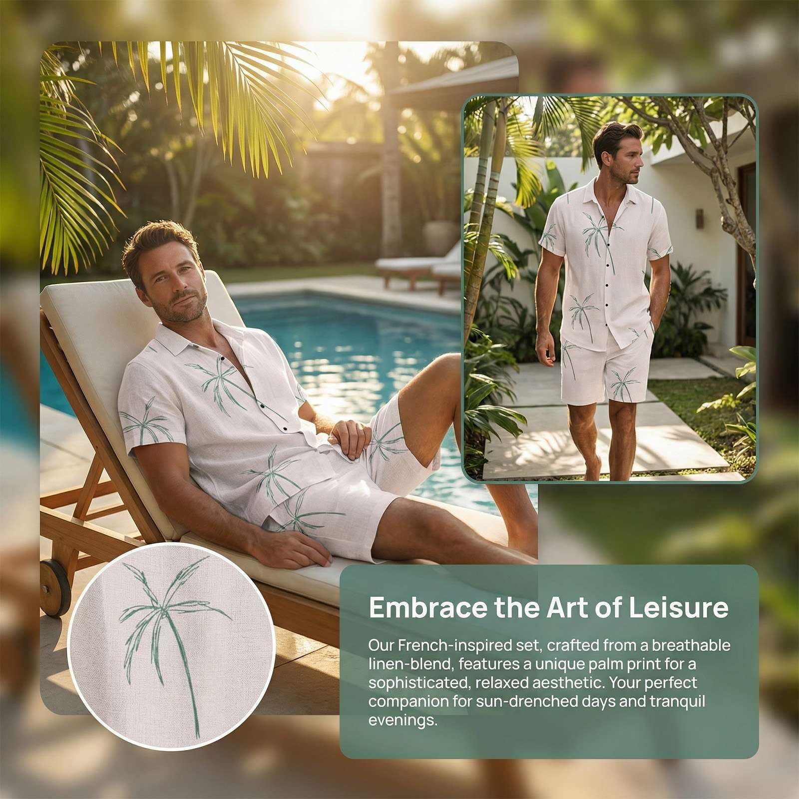 Hawaii Hemd Herren Set 2 Teiliges Sommer Outfit Kurzarm Revers Hawaiihemd + Kurze Hose, Männer Atmungsaktiv Tropisches Vacation Strand Party Outfit Urlaub Freizeitanzug Streetwear