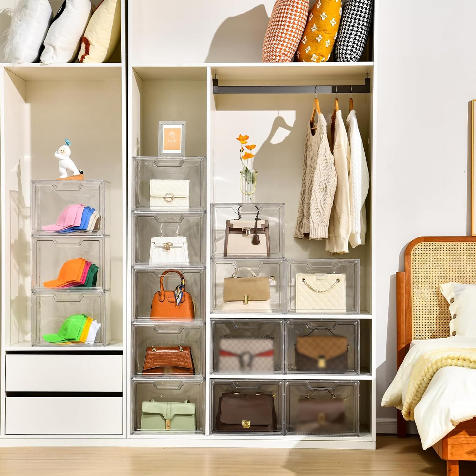 Organizador de Monedero para Armario, Vitrina de acrílico Transparente para Organizador de Bolso, Caja de Almacenamiento con Puerta magnética, contenedores de Almacenamiento para Libros