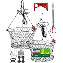 2Pack Double Ring Crab Trap with Bait Clip & Crab Gauge, 24" Top, 20" Bottom, Crabs Snare Fishing Net with Tarred Twine, Heavy Duty for Dungeness, Dock, Kayak, Pier and Shore Fishing