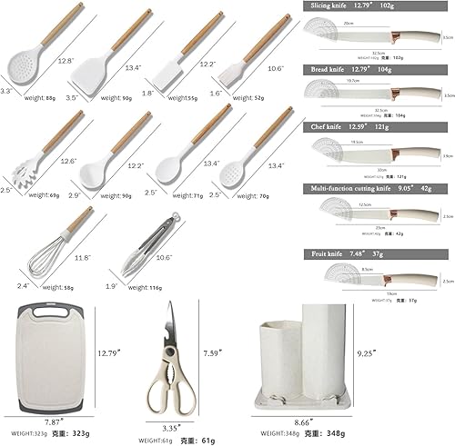 Miniatura 5 de BRIIEC Juego de utensilios de cocina de silicona con mango de madera 18 en 1, juego de cuchillos con bloque, herramientas de cocina, accesorios de