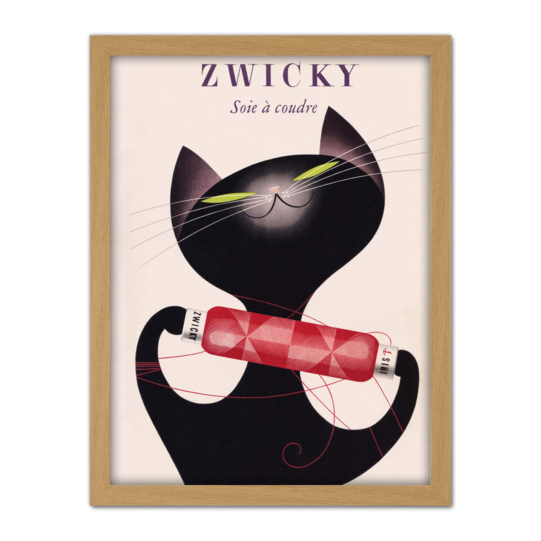 Wee Blue Coo Zwicky Cotton Switzerland Black Cat Artwork Framed Wall Art Print 18X24 Inch