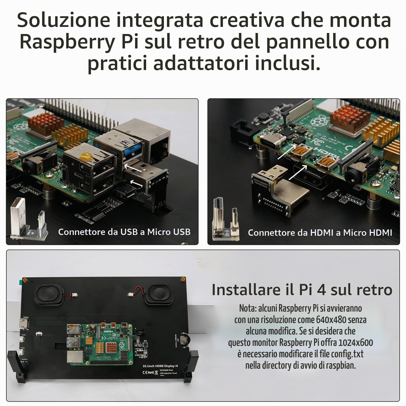 WIMAXIT Raspberry Pi 4 Touch Screen, 10.1 pollici Monitor touch portatile 1024X600 IPS con doppia USB HDMI Angolo di visione 178° per Raspberry Pi 5 4 3 2 Zero B+ Modello B PS4 iOS Win7/8/10
