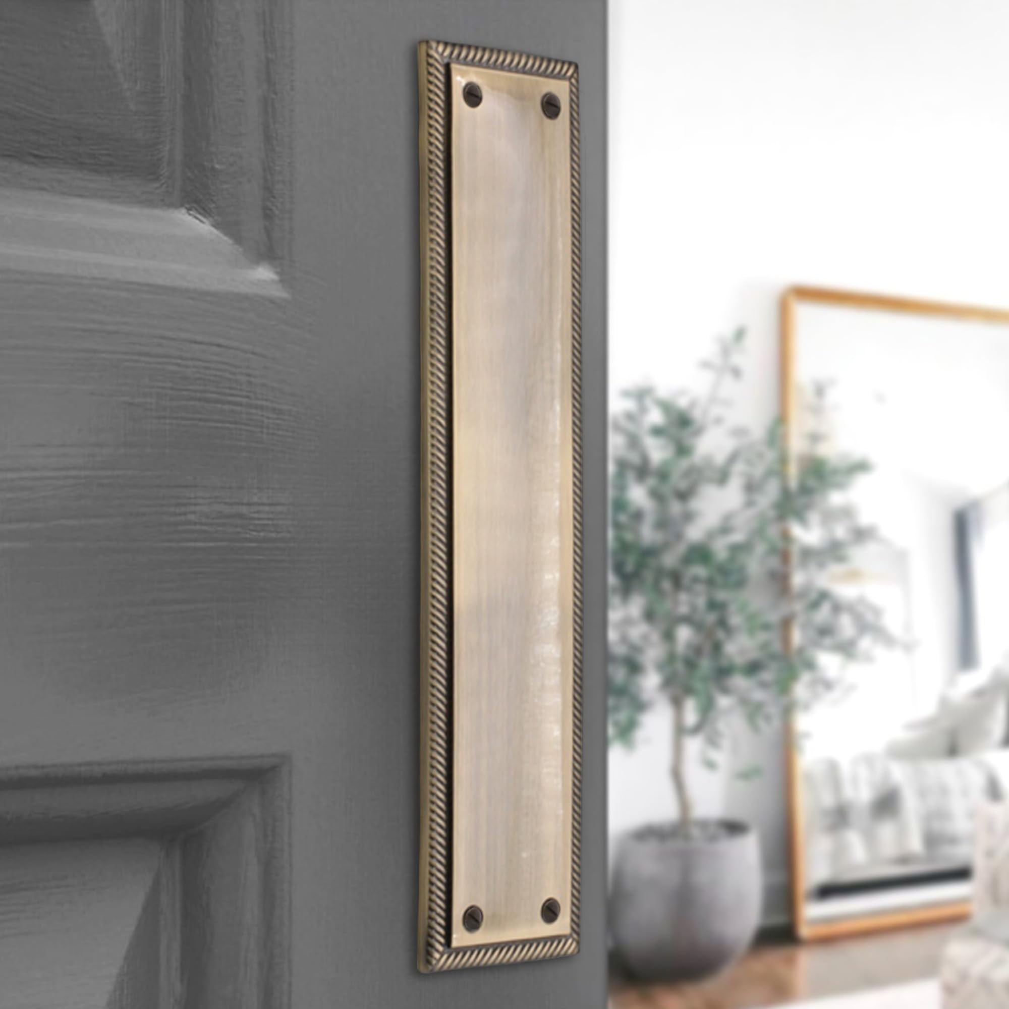 Infinity Decor Antique Brass Georgian Roped Edge Design Finger Push Plate Brass Door Protector 290 x 67mm - for Interior and Exterior Doors - Image 2