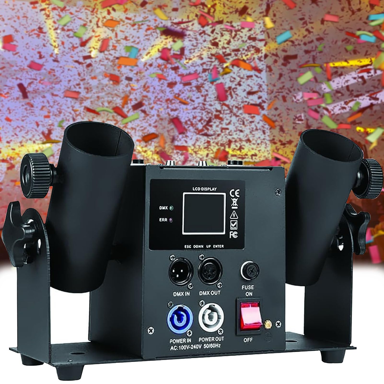 Macchina spara coriandoli elettrica a 2 colpi, macchina spara coriandoli professionale, DMX512 e telecomando, per eventi speciali, feste, club, concerti.