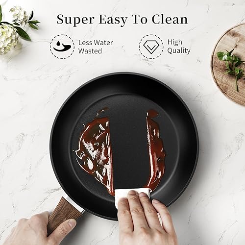 Miniatura 5 de Juego de sartén 3 sartenes antiadherentes con tapas, sin PFOA, compatible con inducción, color negro