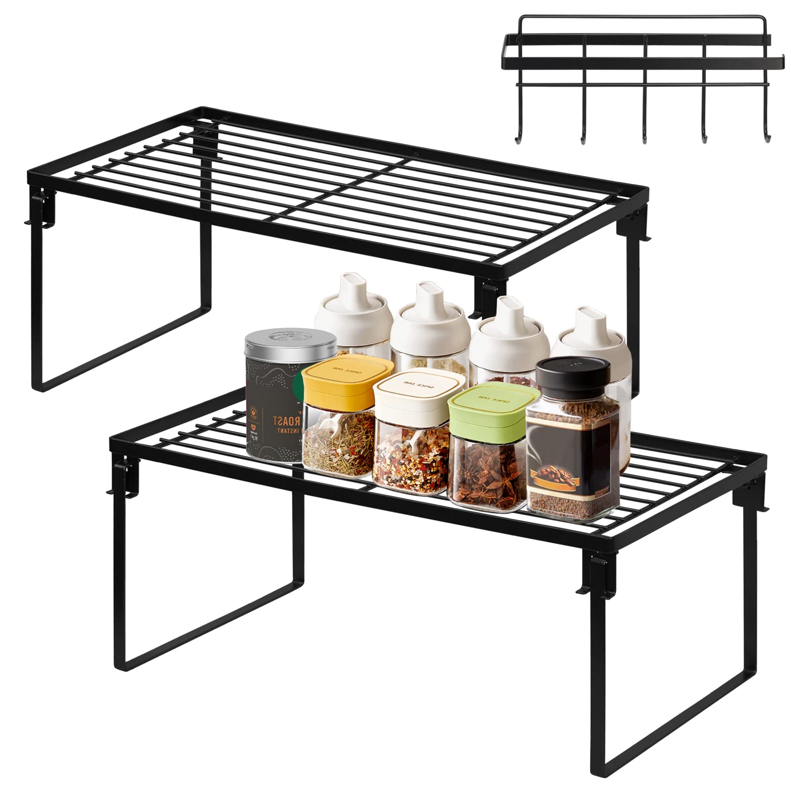 JOPBENG Stackable Metal Kitchen Storage Shelves, Cabinet Storage Shelf Rack, Cabinet Shelves and Paper Towel Holder for Pantry Shelf Bathroom Cupboard Organizers and Storage