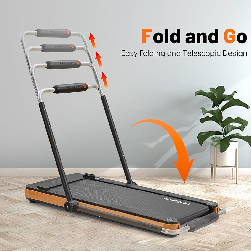 Maksone Folding Wooden Treadmill 4D Adjustable Handlebars Extra Wide 42'' and Long Running Deck,Capacity Heavy Duty Desk Treadmill,Quiet 55dB for Home Gym image 2
