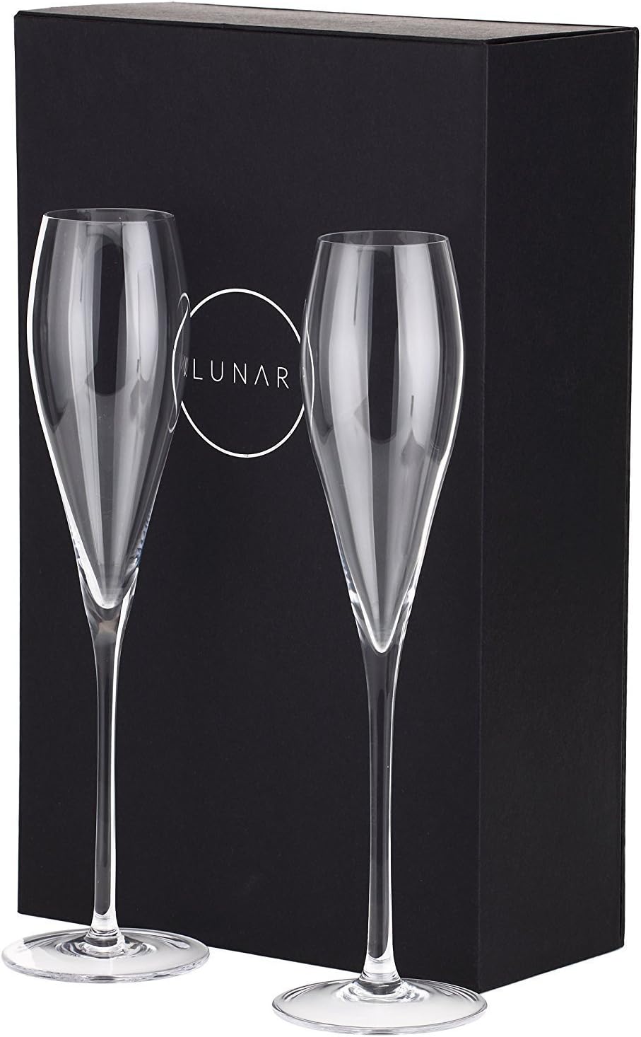 Crystal Champagne Flutes by Lunar Oceans. Set of 2 Lead Free Champagne Glasses Encased in Luxury Gift Box.