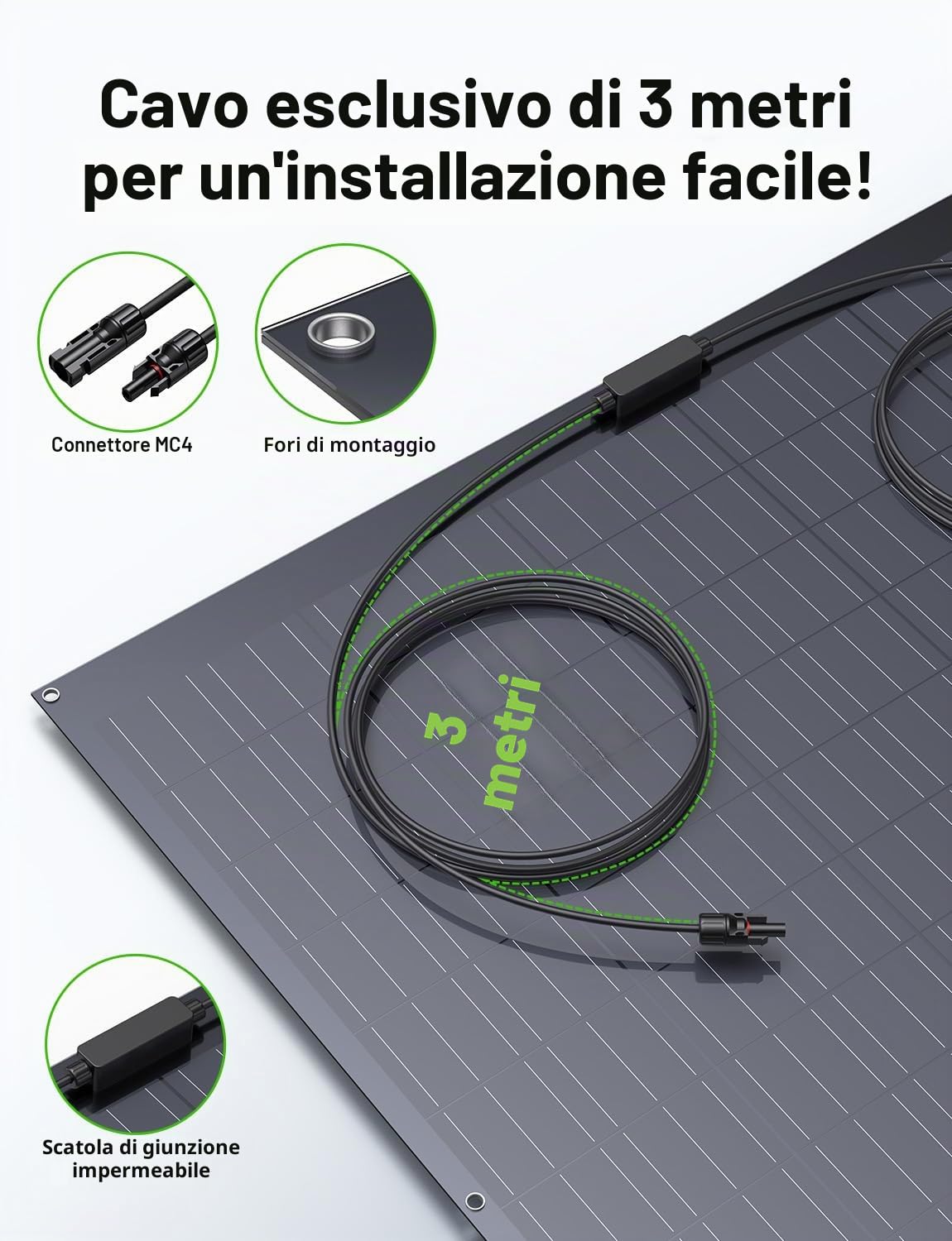 Kit Pannelli Solari per Balcone, 960W, 4 Pannelli Flessibili da 240W, Efficienza 18%, Plug & Play