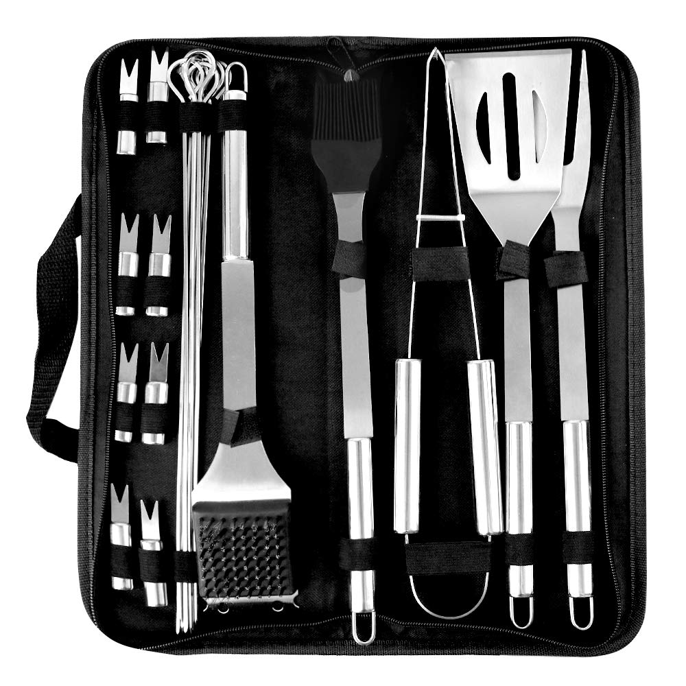 trounistro BBQ Barbecue Tool Set, 20 Pcs Stainless Steel Barbecue Accessories with Storage Bags, Complete Outdoor Barbecue Grill Utensils Set, BBQ Grilling Tools Set for Halloween Christmas
