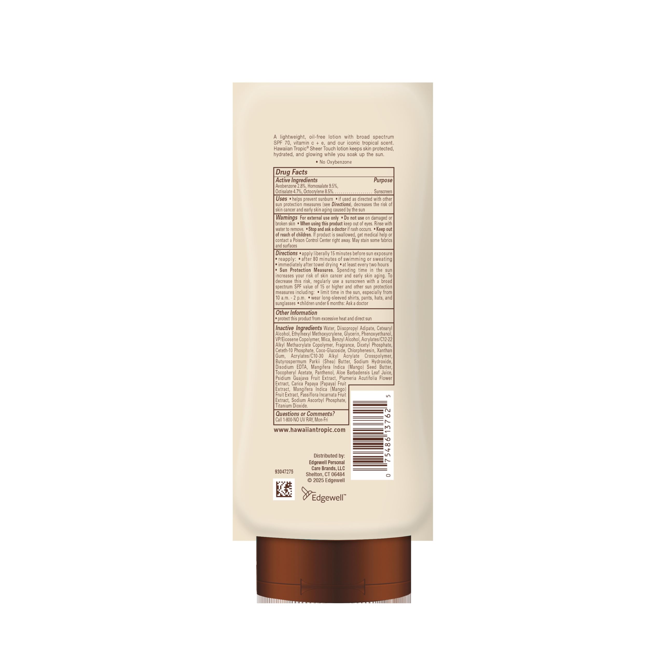 Hawaiian Tropic Sheer Touch Lotion solaire SPF 70, 236,8 g | Crème solaire hawaïenne Tropique SPF 70, écran solaire SPF élevé, écran solaire sans oxybenzone, crème solaire hydratante, crème solaire