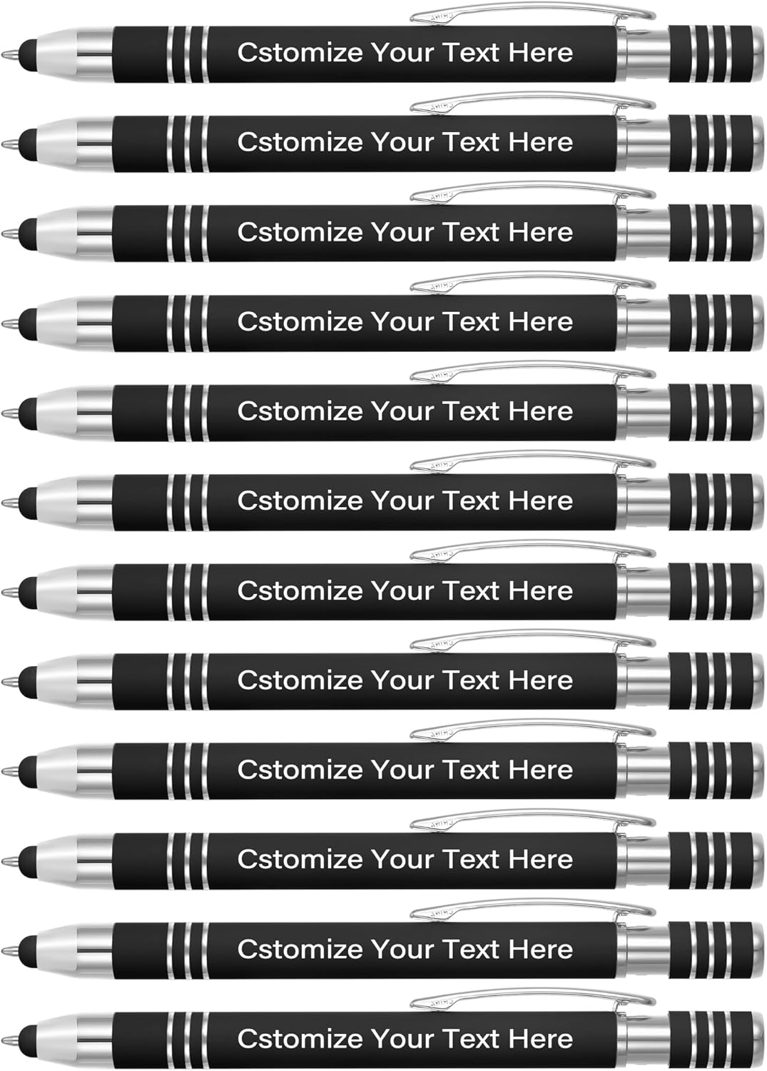 Kingluu 50 Pcs Soft Touch Custom Pens with Stylus,Free Engraving Black Ink Customized Pen with Your Name Logo Message Text,Personalized pens for Office Business School Anniversaries Black