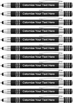 Kingluu 50 Pcs Soft Touch Custom Pens with Stylus,Free Engraving Black Ink Customized Pen with Your Name Logo Message Text,Personalized pens for Office Business School Anniversaries Black