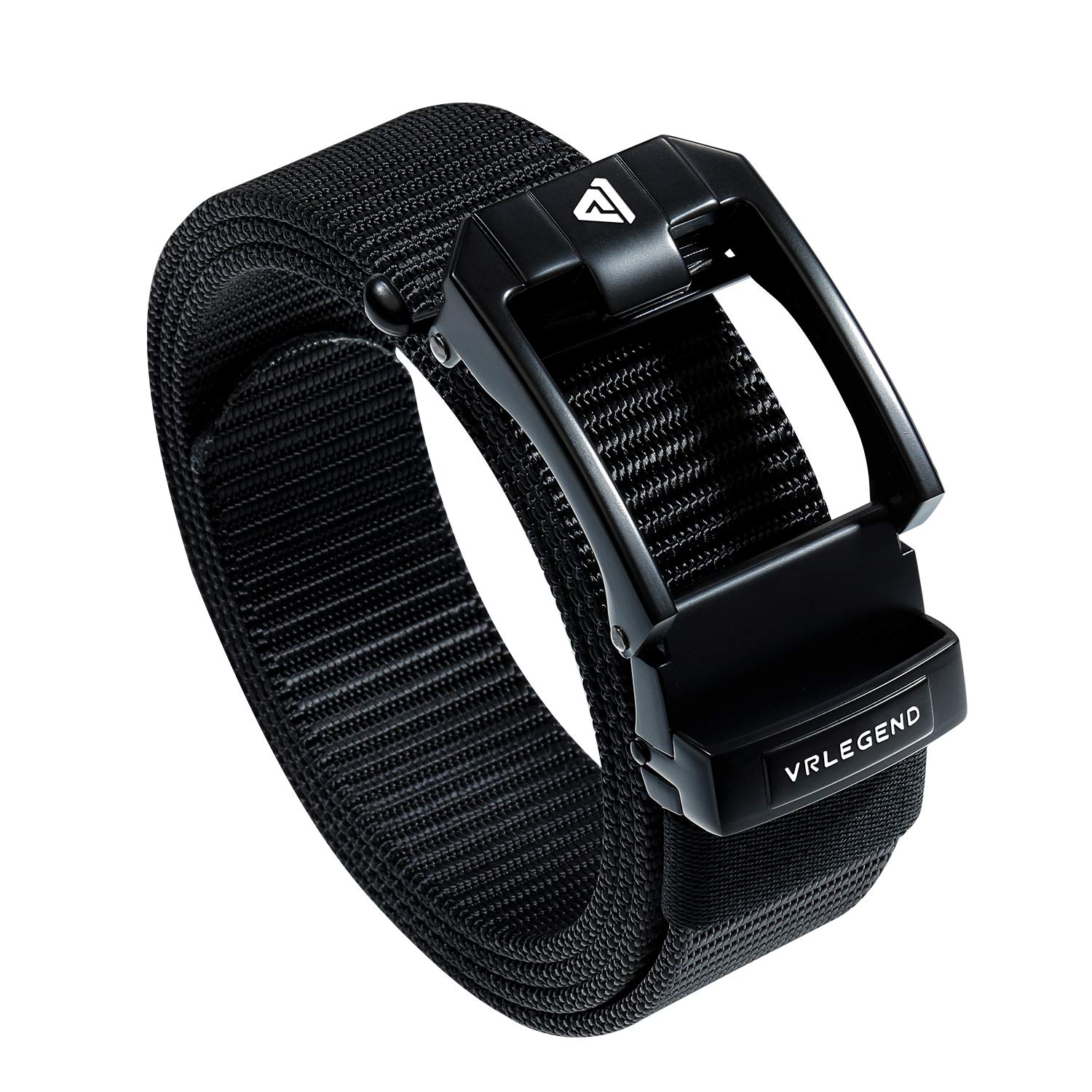 VRLEGENDBelts for Men Ratchet Tactical Nylon Belt Big and Tall Utility Jeans Mens Webbing Belt Adjustable Auto Slide Buckle, Black, Fit for 40-43 Waist